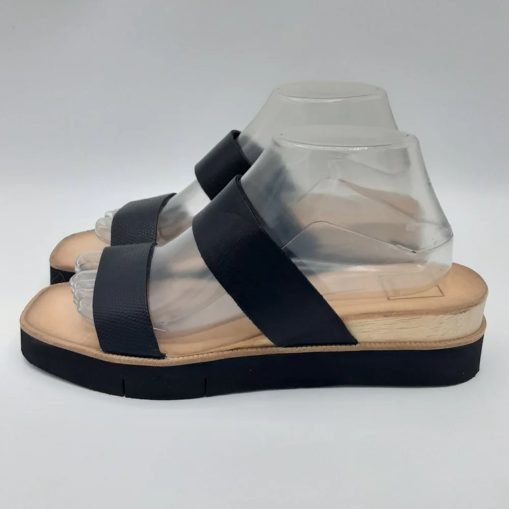Dolce Vita Black Croc Embossed Double Strap Slip-On Sandal.